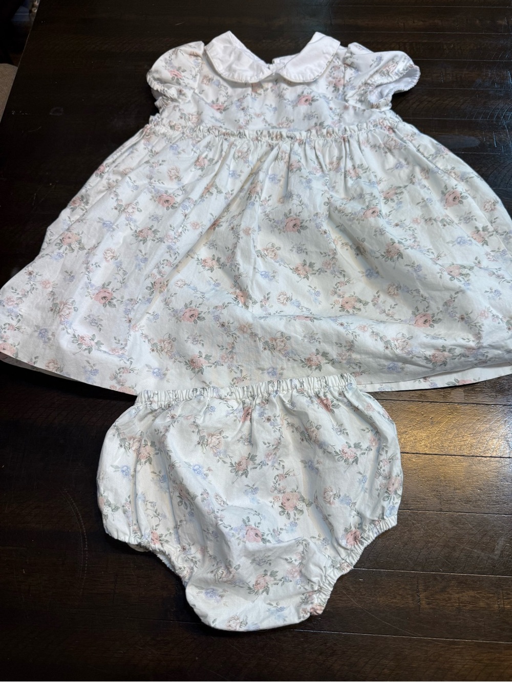 Vintage Edgehill Collection White Floral Dress & Bloomers with Pink and Blue
